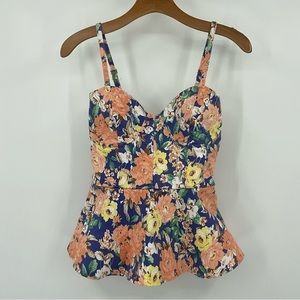 Love Riche Womens Ruched baby doll tank top floral print‎ size medium B18